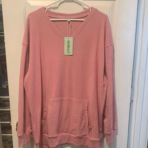 Avenue Women's Soft Pink V-Neck Hoodie